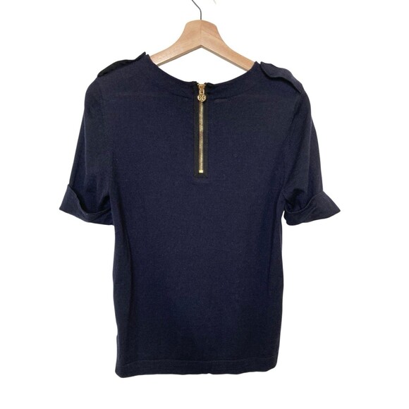 Tory Burch Blue Sweater Womens Size S Short Sleeve Merino Wool Back Zip - Picture 2 of 13